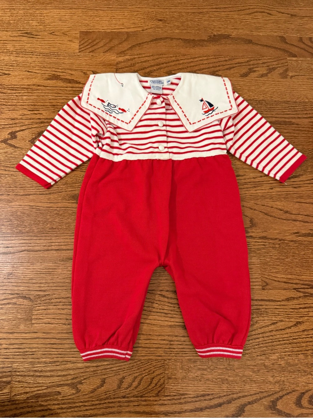 NEW Vtg Friedknit Creations Red & White Nautical Romper 12M